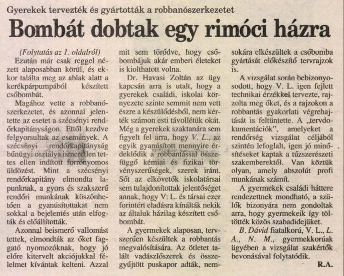 bomba, robbanószerkezet, Rimóc